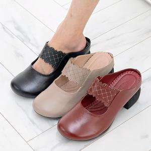 [천연가죽] 여성 메이 통굽 키높이 슬리퍼 블로퍼 봄 여름 가을 5cm N648