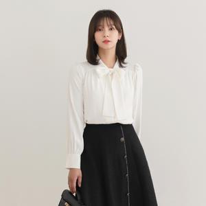 [시크라인] (~XXL까지) 리텔라 타이 넥 트위드 배색 블라우스 겨울 오피스룩 하객룩 연말룩 모임룩 빅사이즈