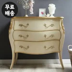 델피 원목 서랍장 엔틱 3단 체스트 서랍(빈티지크림)