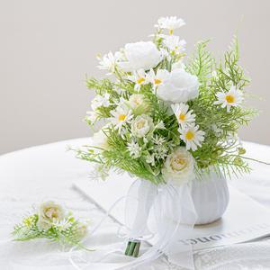 데이지 조화 꽃 부케 부토니아 웨딩 셀프 촬영 브라이덜샤워 세트 (2PCS) 다발 소품 꽃다발 장식