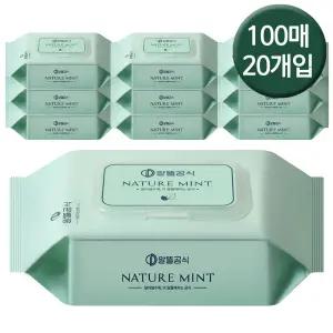 알뜰공식 무향 순한 캡형 민트 100매 X 20팩 대용량 아기 물티슈