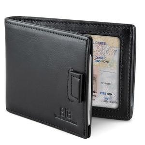 SERMAN RFID 차단 슬림 머니 클립 지갑 - 남성용 클립이 있는 가죽 이중폴드 프론트 포켓 미니멀리스트 남성 지갑, 소형 신용카드 홀더 선물 상자가 여행용
