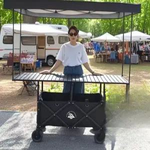 대형 캠핑 테이블 다용도 분홍색 접이식 매대 분홍색 이동식 판매대 카트 차량 웨건