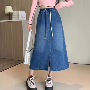 루켓 앞트임 데님 밴딩 스커트