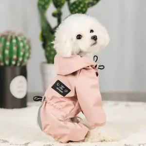 강아지우비 야외 대형 개 비옷 햇빛 비 보호 통기성 반사 의류 애완견 네 다리 후드 점프수트