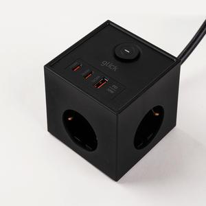 지클릭커 3구 블랙 16A 메인스위치 USB 큐브형 멀티탭 1.5m (고용량 4000W)