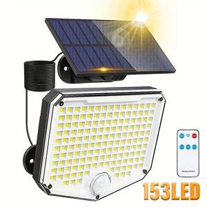 모션 센서가 있는 153LED 야외등 태양광 벽등 스콘스 리모컨 3 모드 보안 조명 베란다 차고용 IP65 방수