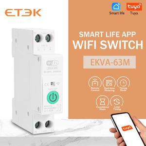 ETEK Tuya WiFi 스마트 스위치 1P + N 63A 90-300 전압 타이머 전력 에너지 kWh 음성 원격 제어 회로 차단