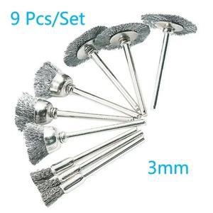 9pcs 스틸 브러시 와이어 휠 브러쉬 다이 그라인더 로타리 도구 조각사를위한 전동 공구