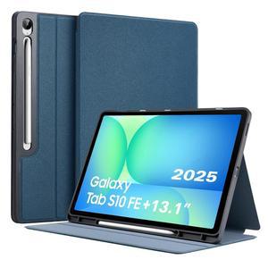 삼성 갤럭시 탭 S10 FE 플러스 2025 13.1인치, 미끄럼 방지 멀티 앵글 스탠드가 있는 스마트 오토 웨이크/슬립 커버 및 FE+(SM-X620/X626B)용 S 펜 홀더, 블루