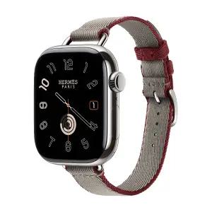 Apple Watch Hermes 11 42mm 실버 티타늄 케이스(그리 메이어/루즈 그르나) Twill Jump Attelage 싱글투어