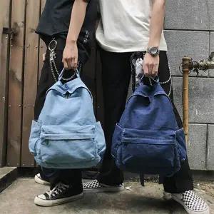 [트렌드스토어]레트로 진청 연청 데님가방 학생 백팩_P367894995