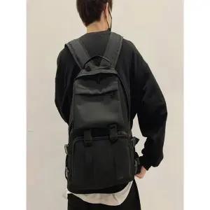 [트렌드스토어]학생가방 데일리 투포켓 캐주얼 스트릿 올블랙 백팩_P376575021