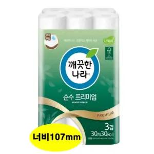 깨끗한나라 순수 프리미엄 롤화장지 30m 30롤x1팩(너비107mm)