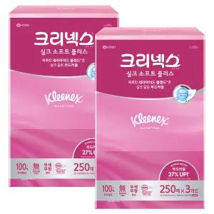 크리넥스 실크소프트 250매x3개입 2팩 미용티슈 각티슈 휴지