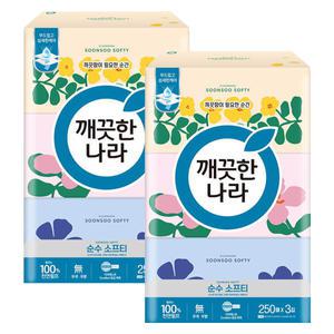 깨끗한나라 순수 소프티 250매x3개입 2팩 미용티슈 각티슈 휴지