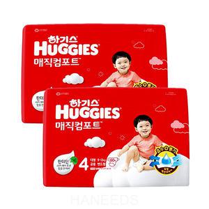 2024 하기스 매직컴포트 밴드형 4단계 공용 60매X2팩 대형 아기 기저귀 흡수력과 통기성의 듀얼매직