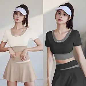 러닝레이어드탑 요가복 브라탑 레이어드 크롭 배색-WFDA402