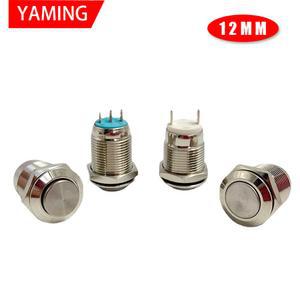 1PCS 12MM 순간 방수 스피커 푸시 경적 스위치 자동차 버튼 V015 라운드 금속 플랫 자동 시작