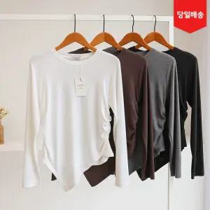 [잇수다] 브셔리 레이온 셔링 언발 라운드 스판 긴팔 티셔츠 (자체제작)