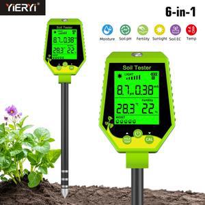 Yieryi 6-in-1 디지털 토양 테스터 PH EC 수분 햇빛 비옥도 온도 정원 야외 식물 잔디밭 용 측정기