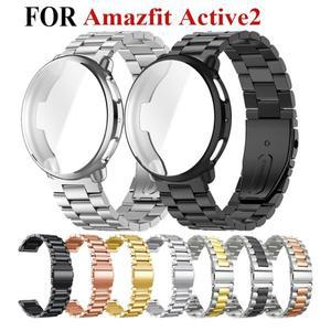 Amazfit Active 2 시계 밴드 금속 팔찌 교체 밴드 용 TPU 보호 케이스가있는 스테인레스 스틸 스트랩