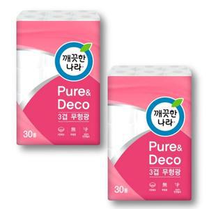 깨끗한나라 퓨어앤데코 화장지 휴지 30m 30롤 x 2팩