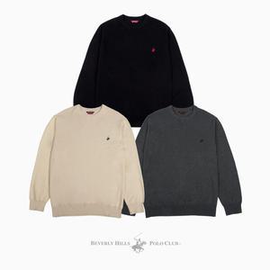 폴로 클럽 남자 코튼 클래식 니트 긴팔 라운드 오버핏 티셔츠 가을 겨울 루즈핏 순면 스웨터