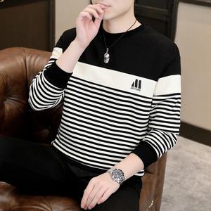 손오천 남자데일리룩 긴팔티 맨투맨 긴팔 라운드 캐주얼 가을 스트라이프 크랙 키작남 티셔츠 KUK3 투톤