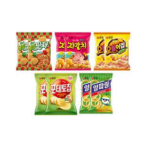 농심 포테토칩 오리지널, 60g, 2개 + 양파링, 80g, 2개 + 벌집핏자, 90g, 2개 + 자갈치, 90g, 2개 + 오징어집, 78g, 2개
