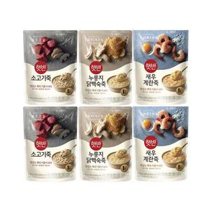 햇반 소고기죽 파우치죽 420g 2개 + 새우계란죽 420g 2개 + 누룽지닭백숙죽 420g 2개 (6개)