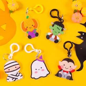 할로윈 보석 십자수 키링 열쇠고리 DIY 세트 어린이 비즈 십자수 키트 유령 호박 드라큘라 만들기 재료