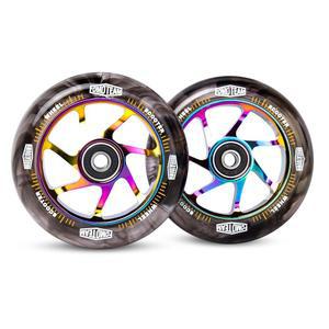 ABEC-9 베어링이 장착된 프로 스턴트 스쿠터 휠 100mm 24mm 수채화 효과 2팩 교체 휠(블랙 PU 레인보우 코어)