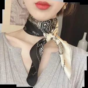 가을스카프 여자 쁘띠 스카프 70 페이즐리 배색 블랙 화이트