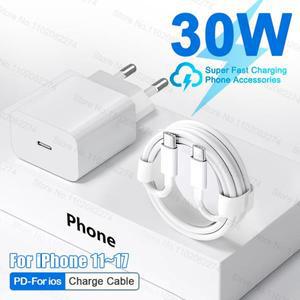 정품 30W 충전기 USB 타입 C 고속 아이폰 17 15 14 13 12 11 16 프로 맥스 플러스 에어 케이블 액세서리