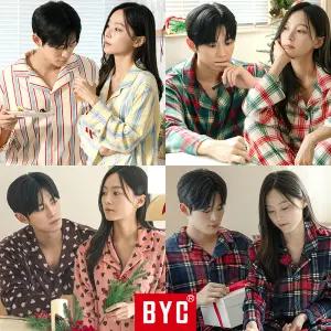 [BYC] 커플 잠옷 세트 수면 가을 겨울 긴팔 남성 여성 파자마 바지 체크 빅사이즈 110 모달 하의 순면 기모 큰 남자 여자 털 극세사 주니어