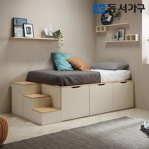 [동서가구] 이미지 SS 멀티수납 평상형 침대+3단 수납계단 (매트미포함) DF638905