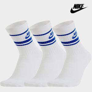 나이키에센셜 NSW 크루삭스 화이트/블루로고 1팩 3세트