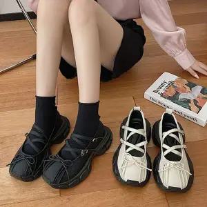 [하프클럽/] 리본 발레코어 버클 스트랩 통굽 메리제인 로퍼(5cm)-1754