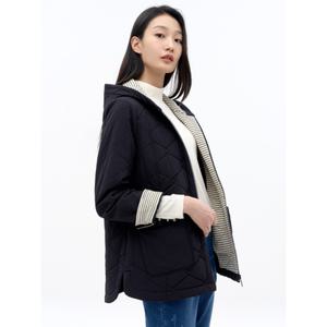 [지센] 퀼팅 져지배색 후드 점퍼 LSJPN172_BK