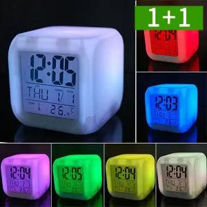 [1개+1개] 컬러변환 미니 무소음 LED 탁상시계 책상 디지털 알람 날짜 온도계