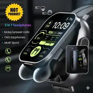 새로운 2 in 1 헤드셋 스마트 시계 블루투스 통화 남자 시계 GPS 트랙 SmartWatch 모니터 음악 시계