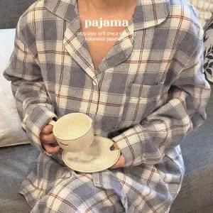 16 연그레이 체크 수면 잠옷 홈웨어 파자마세트