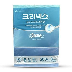 크리넥스 실크 소프트 각티슈 미용티슈 곽티슈 휴지 티슈 코튼향 200매 3개입