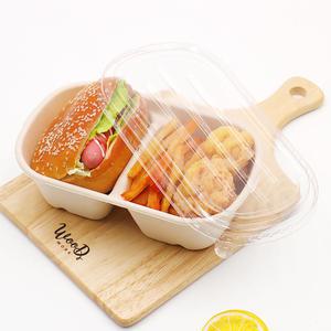펄프 도시락 용기 700D(2칸) 200개+PET뚜껑 크라프트 샐러드 포장 용기 일회용도시락