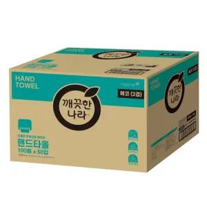 (2겹)(215x215mm)(5000매) 핸드타올/기관/화장실/공용/위생/종이/타올/핸드/펄프/뽑아/쓰는/티슈형/손말림