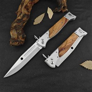 고쇼크 13인치 대형 AK47 CCCP 버튼 잠금 포켓 나이프와 슬라이드 안전 휴대용 전술 접이식 나이프 440C 스틸 블레이드 및 나무 손잡이 남성용 캠핑용 EDC 도구 선물