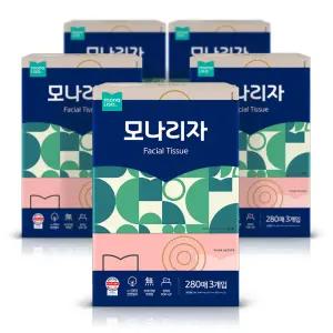 모나리자 미용티슈 천연펄프 무색 무향 280매3입 5팩