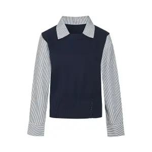 JJ지고트 JJ JIGOTT 밑단추 포인트 스트라이프 셔츠 레이어드 니트 GRAN1PO121 469466