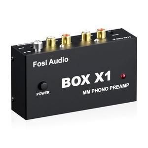 3.5MM 헤드폰 및 DC 12V 전원 공급 장치가 있는 RCA 출력을 갖춘 MM 턴테이블 미니 스테레오 오디오 하이파이 축음기/레코드 플레이어용 Fosi 박스 X1 포노 프리앰프